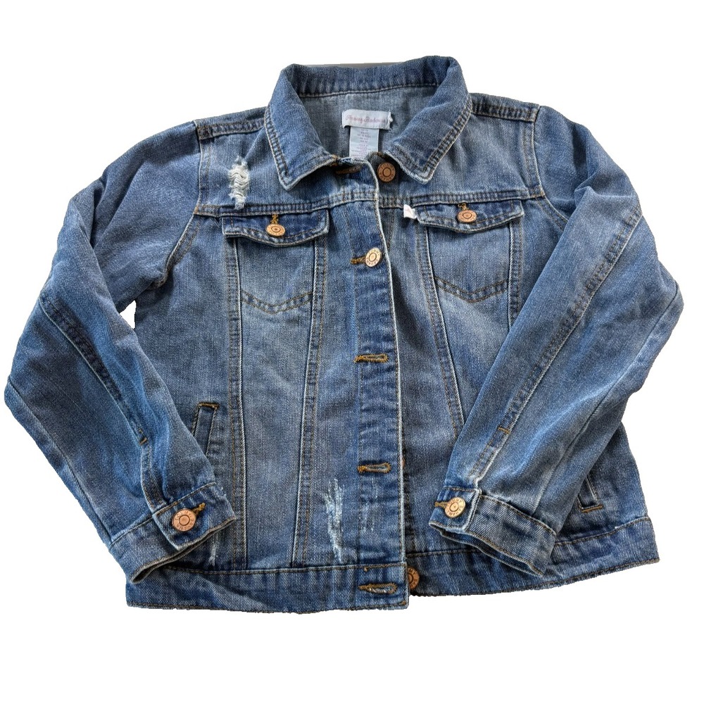 Tommy Bahama Girls Slightly Distressed Denim Trucker Jacket Medium Wash Size 12‎